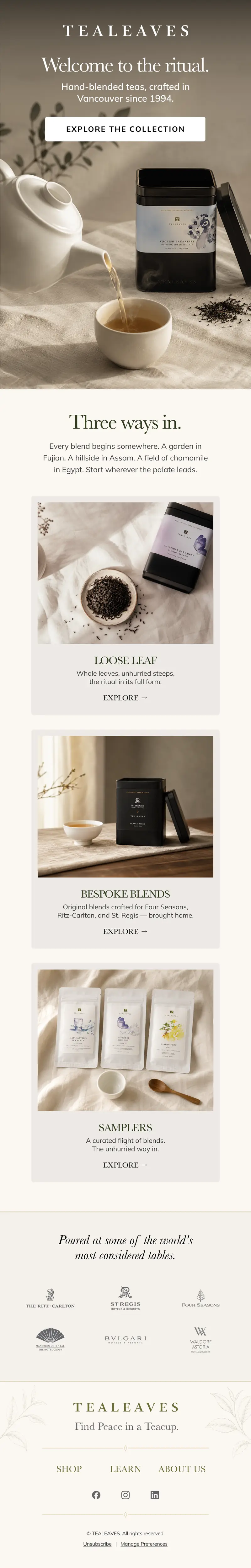 Email design for Tealeaves