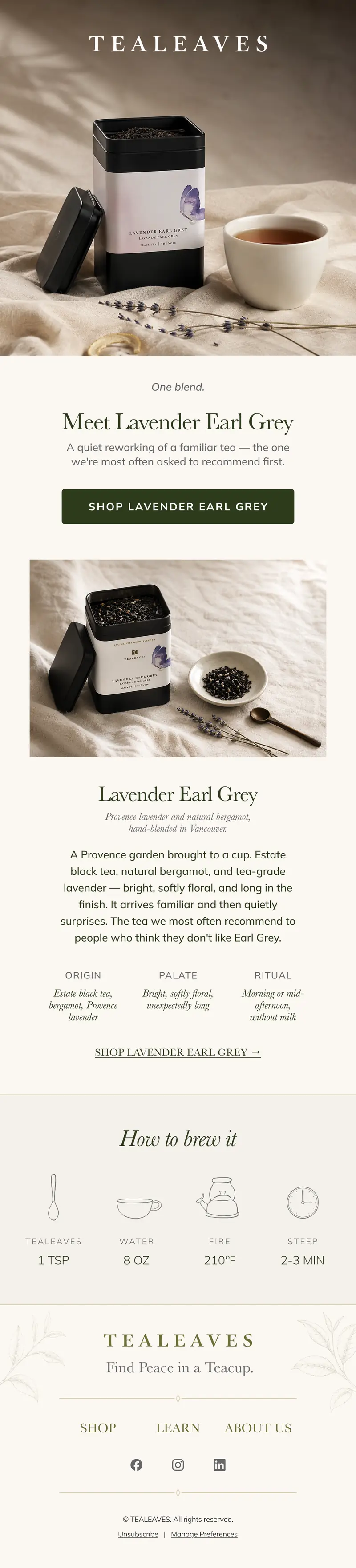 Second email design for Tealeaves